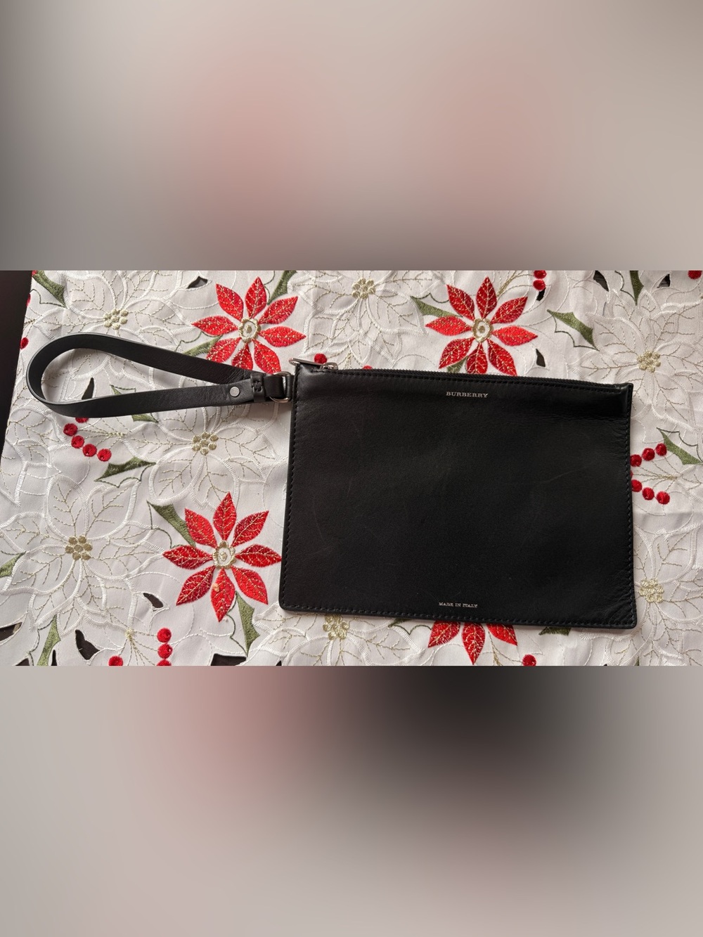 Burberry Black Leather Pouch with Silver Logo